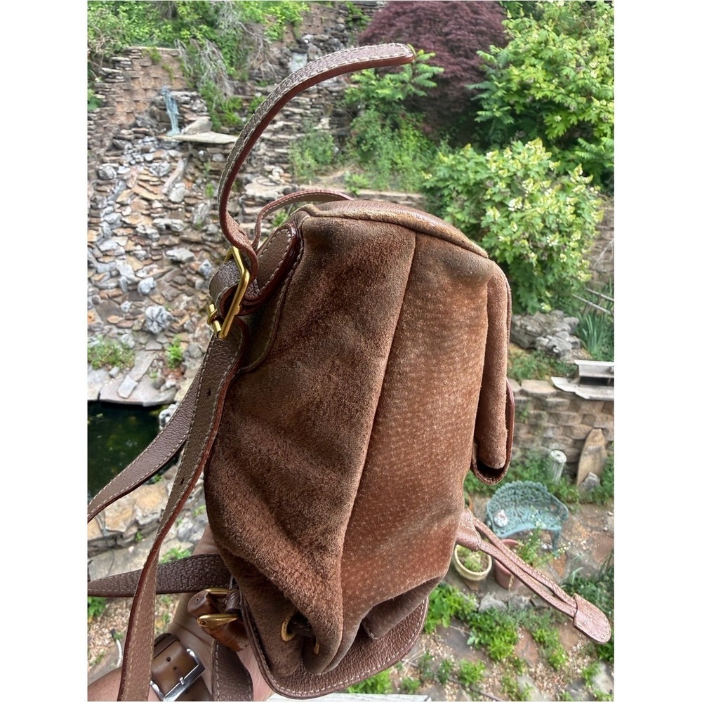 Gucci Suede Bamboo Mini Backpack Brown Leather Italy Vintage - Picture 8 of 16